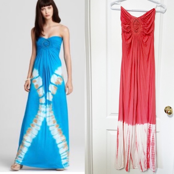 Sky coral maxi dress with embroidery at the top front - Picture 1 of 6